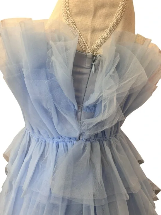 Mable Dusty Blue Ruffle Tulle Mini Dress Strapless Tiered Party Cocktail Medium - Picture 6 of 9